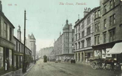 A Postcard view looking West along Dumbarton Road to Partick Cross, Glasgow 1910
