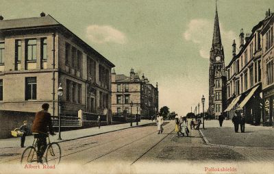 A Postcard view looking west along Albert Road (subsequently renamed Albert Drive) in Pollokshields, Glasgow 1917
