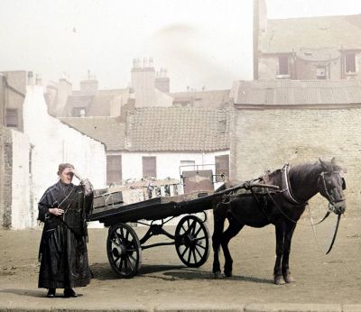 A Woman with a Fish Cart at Calton Entry in Calton, Glasgow 1910
