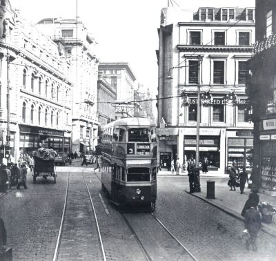 A tram travelling south along Union Street at Gordon Street, 1938
