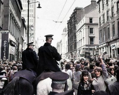 Beatles fans gathered in West Nile Street for the concert at the Odeon cinema in Renfield Street, GlasgowOctober 1964

