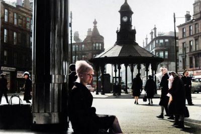 Beautiful Lady Sitting, Waiting At  Bridgeton Cross, Glasgow 1967
