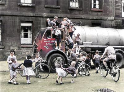 Children Playing On And Around A Lorry in Cowcaddens, Glasgow 1958
