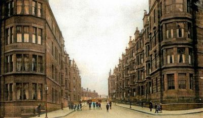 Colourised Photo Of Garrioch Road looking toward the Maryhill Barracks Glasgow Circa early 1900s
