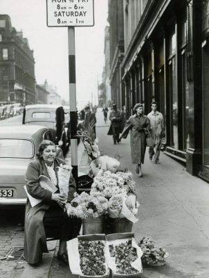 Flower seller Bessie Swan. Sauchiehall st Glasgow 1956
