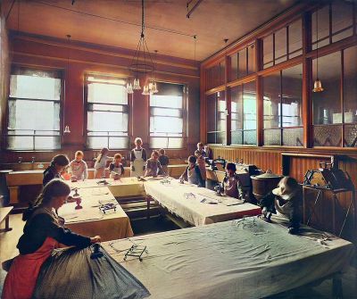Girls at Abbotsford Public School learning to iron, Glasgow 1916
