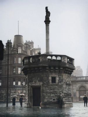 Glasgow Cross  showing the Mercat Cross and Glasgow Cross Railway Station Circa 1930
