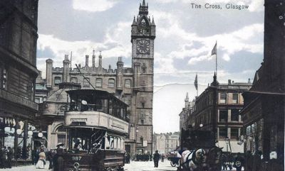 Glasgow Cross with Tolbooth building before its demolition in 1921

