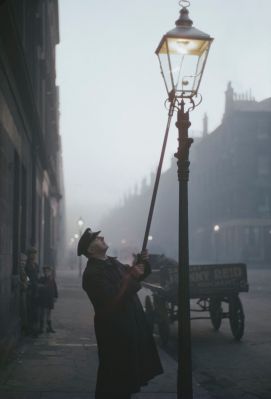 Lamplighter Lighting Up A Street Lamp Glasgow  1955
