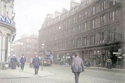 Pedestrian Traffic on the Corner of 96-110 Gallowgate and 14 Moir Lane, Glasgow  1902
