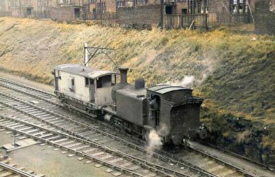 Postcard size Photo of Shunter with Brake Van at Maryhill Central Station Glasgow 20th Century
