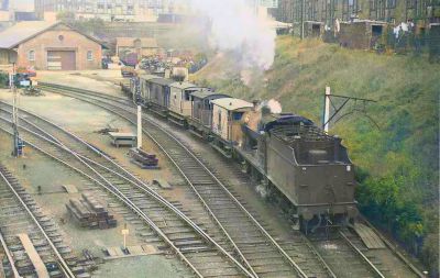 Postcard size Photo of tendered Loco shunting Brake Vans at Maryhill Central Station Glasgow 20th Century
