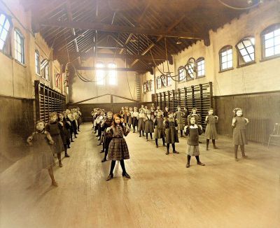 Pupils exercising in Adelphi Terrace Public School’s Gymnasium, Glasgow 1916
