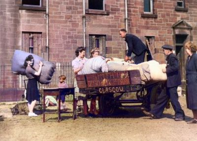 Squatters moving into derelict housing in Barlinnie, Glasgow, August 1946
