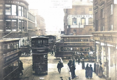 Stockwell Street looking South from Glassford Street across Argyle Street Glasgow 1914
