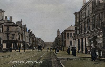 The view looking East along Albert Drive in Pollokshields, Glasgow,  as depicted on a Postcard that was sent on 7 June 1917
