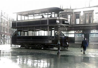 Tram in Kilmarnock Rd near Pollokshaws East Railway Station Glasgow 1912
