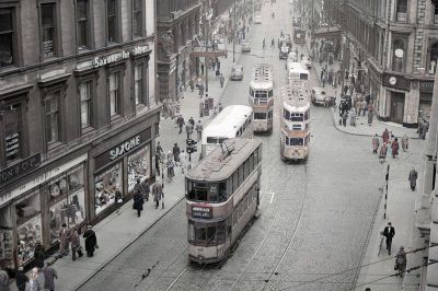 Trams in Union Street at the junction of Renfield Street and Gordon Street. The final tram completed it’s journey in Glasgow in September 1962
