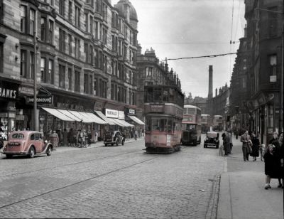 View looking East along Dumbarton Road to Partick Cross, Glasgow 1955
